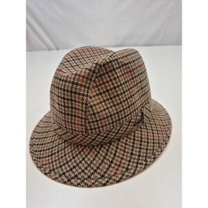 Scala Fedora Hat Trilby Fitted Mens XL Beige Check Wool Blend Felt Lined Italy